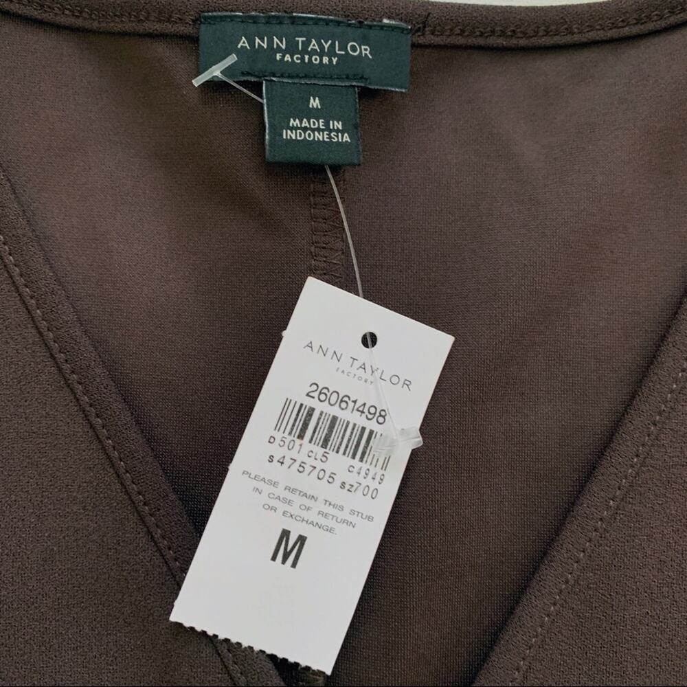 Ann Taylor Factory Top Tunic Brown V-Neck Tulip 3/4 Sleeve Top Size Medium NEW - Picture 2 of 11